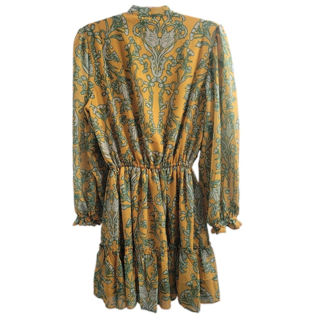 Hermoza Lee Collar Neck Dress M Saffron Floral Tie Neck Long Sleeve NWT $248 - Picture 10 of 11